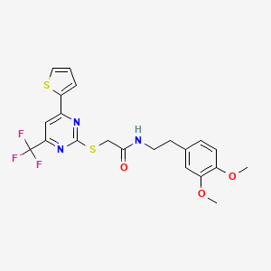 molecular formula C21H20F3N3O3S2 B11571129 N-[2-(3,4-dimethoxyphenyl)ethyl]-2-{[4-(thiophen-2-yl)-6-(trifluoromethyl)pyrimidin-2-yl]sulfanyl}acetamide 