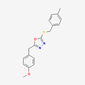 molecular formula C18H18N2O2S B11571148 2-(4-Methoxybenzyl)-5-[(4-methylbenzyl)sulfanyl]-1,3,4-oxadiazole 