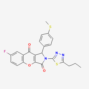 molecular formula C23H18FN3O3S2 B11571186 7-Fluoro-1-[4-(methylsulfanyl)phenyl]-2-(5-propyl-1,3,4-thiadiazol-2-yl)-1,2-dihydrochromeno[2,3-c]pyrrole-3,9-dione 