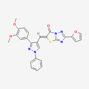 (5Z)-5-{[3-(3,4-dimethoxyphenyl)-1-phenyl-1H-pyrazol-4-yl]methylidene}-2-(furan-2-yl)[1,3]thiazolo[3,2-b][1,2,4]triazol-6(5H)-one