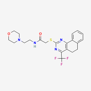 molecular formula C21H23F3N4O2S B11571238 N-[2-(morpholin-4-yl)ethyl]-2-{[4-(trifluoromethyl)-5,6-dihydrobenzo[h]quinazolin-2-yl]sulfanyl}acetamide 