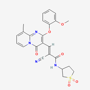 molecular formula C24H22N4O6S B11571239 (2E)-2-cyano-N-(1,1-dioxidotetrahydrothiophen-3-yl)-3-[2-(2-methoxyphenoxy)-9-methyl-4-oxo-4H-pyrido[1,2-a]pyrimidin-3-yl]prop-2-enamide 