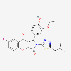 molecular formula C25H22FN3O5S B11571298 1-(3-Ethoxy-4-hydroxyphenyl)-7-fluoro-2-[5-(2-methylpropyl)-1,3,4-thiadiazol-2-yl]-1,2-dihydrochromeno[2,3-c]pyrrole-3,9-dione 