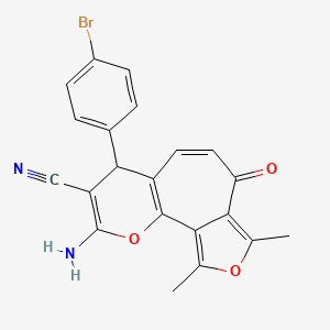 13-amino-11-(4-bromophenyl)-3,5-dimethyl-7-oxo-4,14-dioxatricyclo[8.4.0.02,6]tetradeca-1(10),2,5,8,12-pentaene-12-carbonitrile