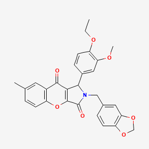 molecular formula C29H25NO7 B11571383 2-(1,3-Benzodioxol-5-ylmethyl)-1-(4-ethoxy-3-methoxyphenyl)-7-methyl-1,2-dihydrochromeno[2,3-c]pyrrole-3,9-dione 