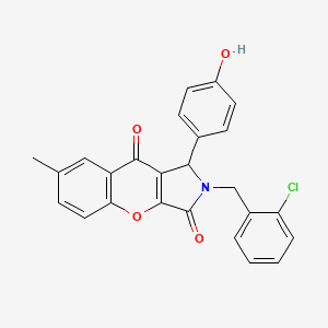 molecular formula C25H18ClNO4 B11571417 2-(2-Chlorobenzyl)-1-(4-hydroxyphenyl)-7-methyl-1,2-dihydrochromeno[2,3-c]pyrrole-3,9-dione 