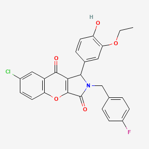 molecular formula C26H19ClFNO5 B11571427 7-Chloro-1-(3-ethoxy-4-hydroxyphenyl)-2-(4-fluorobenzyl)-1,2-dihydrochromeno[2,3-c]pyrrole-3,9-dione 