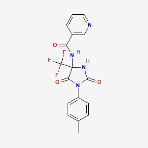 molecular formula C17H13F3N4O3 B11571482 N-[1-(4-methylphenyl)-2,5-dioxo-4-(trifluoromethyl)imidazolidin-4-yl]pyridine-3-carboxamide 