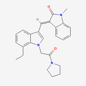 molecular formula C26H27N3O2 B11571498 (3E)-3-({7-ethyl-1-[2-oxo-2-(pyrrolidin-1-yl)ethyl]-1H-indol-3-yl}methylidene)-1-methyl-1,3-dihydro-2H-indol-2-one 