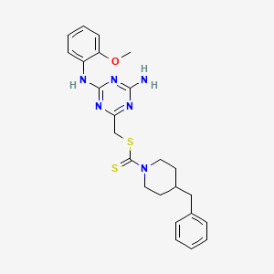 {4-Amino-6-[(2-methoxyphenyl)amino]-1,3,5-triazin-2-yl}methyl 4-benzylpiperidine-1-carbodithioate