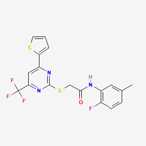 N-(2-fluoro-5-methylphenyl)-2-{[4-(thiophen-2-yl)-6-(trifluoromethyl)pyrimidin-2-yl]sulfanyl}acetamide