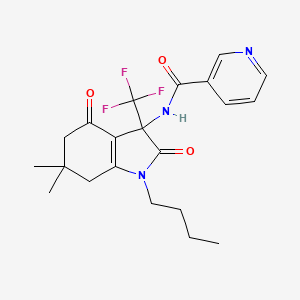 molecular formula C21H24F3N3O3 B11571571 N-[1-butyl-6,6-dimethyl-2,4-dioxo-3-(trifluoromethyl)-2,3,4,5,6,7-hexahydro-1H-indol-3-yl]pyridine-3-carboxamide 