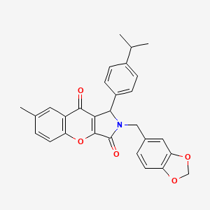 molecular formula C29H25NO5 B11571602 2-(1,3-Benzodioxol-5-ylmethyl)-7-methyl-1-[4-(propan-2-yl)phenyl]-1,2-dihydrochromeno[2,3-c]pyrrole-3,9-dione 