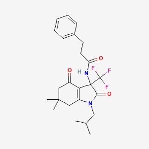 N-[6,6-dimethyl-1-(2-methylpropyl)-2,4-dioxo-3-(trifluoromethyl)-2,3,4,5,6,7-hexahydro-1H-indol-3-yl]-3-phenylpropanamide