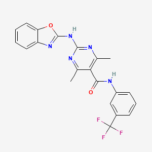 molecular formula C21H16F3N5O2 B11571728 2-[(2Z)-1,3-benzoxazol-2(3H)-ylideneamino]-4,6-dimethyl-N-[3-(trifluoromethyl)phenyl]pyrimidine-5-carboxamide 