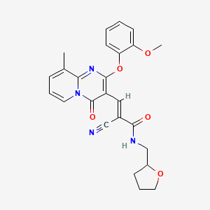 molecular formula C25H24N4O5 B11571752 (2E)-2-cyano-3-[2-(2-methoxyphenoxy)-9-methyl-4-oxo-4H-pyrido[1,2-a]pyrimidin-3-yl]-N-(tetrahydrofuran-2-ylmethyl)prop-2-enamide 