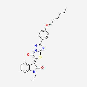 (3Z)-1-ethyl-3-{2-[4-(hexyloxy)phenyl]-6-oxo[1,3]thiazolo[3,2-b][1,2,4]triazol-5(6H)-ylidene}-1,3-dihydro-2H-indol-2-one