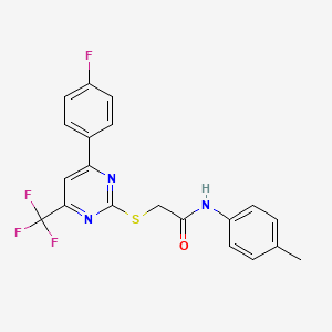 molecular formula C20H15F4N3OS B11571878 2-{[4-(4-fluorophenyl)-6-(trifluoromethyl)pyrimidin-2-yl]sulfanyl}-N-(4-methylphenyl)acetamide 