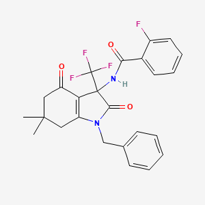 molecular formula C25H22F4N2O3 B11571908 N-[1-benzyl-6,6-dimethyl-2,4-dioxo-3-(trifluoromethyl)-2,3,4,5,6,7-hexahydro-1H-indol-3-yl]-2-fluorobenzamide 