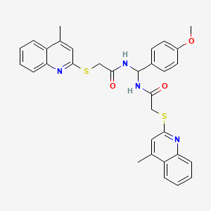 molecular formula C32H30N4O3S2 B11571990 N,N'-[(4-methoxyphenyl)methanediyl]bis{2-[(4-methylquinolin-2-yl)sulfanyl]acetamide} 