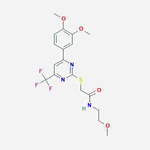 molecular formula C18H20F3N3O4S B11572158 2-{[4-(3,4-dimethoxyphenyl)-6-(trifluoromethyl)pyrimidin-2-yl]sulfanyl}-N-(2-methoxyethyl)acetamide 