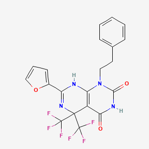 molecular formula C20H14F6N4O3 B11572252 7-(furan-2-yl)-4-hydroxy-1-(2-phenylethyl)-5,5-bis(trifluoromethyl)-5,8-dihydropyrimido[4,5-d]pyrimidin-2(1H)-one 