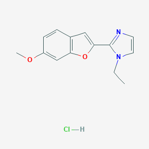 molecular formula C14H15ClN2O2 B115723 1H-Imidazole, 1-ethyl-2-(6-methoxy-2-benzofuranyl)-, monohydrochloride CAS No. 150985-52-7