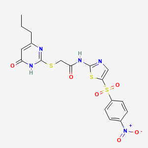 molecular formula C18H17N5O6S3 B11572318 2-[(4-hydroxy-6-propylpyrimidin-2-yl)sulfanyl]-N-{5-[(4-nitrophenyl)sulfonyl]-1,3-thiazol-2-yl}acetamide 