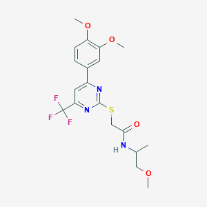 molecular formula C19H22F3N3O4S B11572393 2-{[4-(3,4-dimethoxyphenyl)-6-(trifluoromethyl)pyrimidin-2-yl]sulfanyl}-N-(1-methoxypropan-2-yl)acetamide 