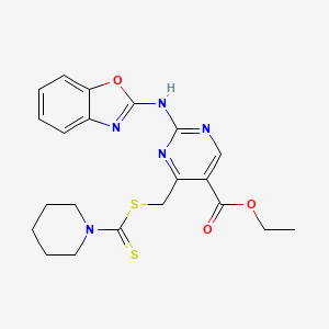 2-(Benzooxazol-2-ylamino)-4-(piperidine-1-carbothioylsulfanylmethyl)-pyrimidine-5-carboxylic acid ethyl ester