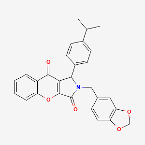 molecular formula C28H23NO5 B11572610 2-(1,3-Benzodioxol-5-ylmethyl)-1-[4-(propan-2-yl)phenyl]-1,2-dihydrochromeno[2,3-c]pyrrole-3,9-dione 