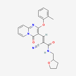 molecular formula C24H22N4O4 B11572692 (2E)-2-cyano-3-[2-(2-methylphenoxy)-4-oxo-4H-pyrido[1,2-a]pyrimidin-3-yl]-N-(tetrahydrofuran-2-ylmethyl)prop-2-enamide 