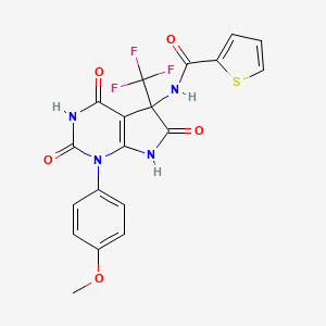 molecular formula C19H13F3N4O5S B11572709 N-[4-hydroxy-1-(4-methoxyphenyl)-2,6-dioxo-5-(trifluoromethyl)-2,5,6,7-tetrahydro-1H-pyrrolo[2,3-d]pyrimidin-5-yl]thiophene-2-carboxamide 