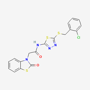 molecular formula C18H13ClN4O2S3 B11572712 N-{5-[(2-chlorobenzyl)sulfanyl]-1,3,4-thiadiazol-2-yl}-2-(2-oxo-1,3-benzothiazol-3(2H)-yl)acetamide 