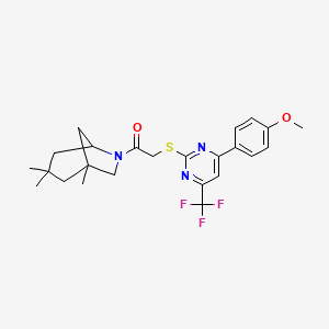 2-{[4-(4-Methoxyphenyl)-6-(trifluoromethyl)pyrimidin-2-yl]sulfanyl}-1-(1,3,3-trimethyl-6-azabicyclo[3.2.1]oct-6-yl)ethanone