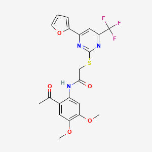 molecular formula C21H18F3N3O5S B11572919 N-(2-acetyl-4,5-dimethoxyphenyl)-2-{[4-(furan-2-yl)-6-(trifluoromethyl)pyrimidin-2-yl]sulfanyl}acetamide 