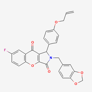 molecular formula C28H20FNO6 B11572979 2-(1,3-Benzodioxol-5-ylmethyl)-7-fluoro-1-[4-(prop-2-en-1-yloxy)phenyl]-1,2-dihydrochromeno[2,3-c]pyrrole-3,9-dione 