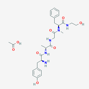 molecular formula C28H39N5O8 B011573 L-苯丙氨酸酰胺、L-酪氨酰-D-丙氨酰甘氨酰-N-(2-羟乙基)-Nα-甲基-，单乙酸盐（盐） CAS No. 100929-53-1