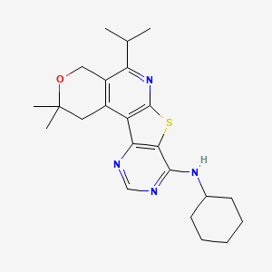 molecular formula C23H30N4OS B11573041 N-cyclohexyl-4,4-dimethyl-8-propan-2-yl-5-oxa-11-thia-9,14,16-triazatetracyclo[8.7.0.02,7.012,17]heptadeca-1(10),2(7),8,12(17),13,15-hexaen-13-amine 