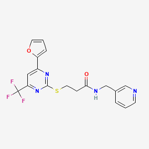 3-{[4-(furan-2-yl)-6-(trifluoromethyl)pyrimidin-2-yl]sulfanyl}-N-(pyridin-3-ylmethyl)propanamide