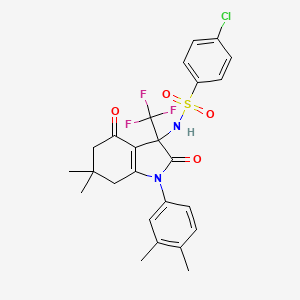 4-chloro-N-[1-(3,4-dimethylphenyl)-6,6-dimethyl-2,4-dioxo-3-(trifluoromethyl)-2,3,4,5,6,7-hexahydro-1H-indol-3-yl]benzenesulfonamide