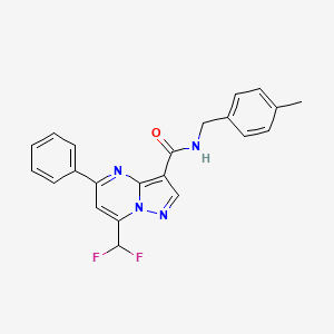 molecular formula C22H18F2N4O B11573264 7-(difluoromethyl)-N-[(4-methylphenyl)methyl]-5-phenylpyrazolo[1,5-a]pyrimidine-3-carboxamide 