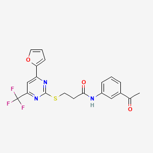 molecular formula C20H16F3N3O3S B11573285 N-(3-acetylphenyl)-3-{[4-(furan-2-yl)-6-(trifluoromethyl)pyrimidin-2-yl]sulfanyl}propanamide 