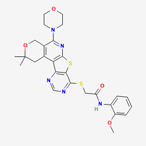 2-[(4,4-dimethyl-8-morpholin-4-yl-5-oxa-11-thia-9,14,16-triazatetracyclo[8.7.0.02,7.012,17]heptadeca-1(10),2(7),8,12(17),13,15-hexaen-13-yl)sulfanyl]-N-(2-methoxyphenyl)acetamide