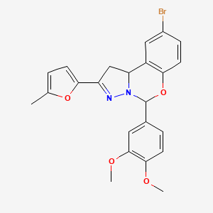 molecular formula C23H21BrN2O4 B11573328 9-Bromo-5-(3,4-dimethoxyphenyl)-2-(5-methylfuran-2-yl)-1,10b-dihydropyrazolo[1,5-c][1,3]benzoxazine 