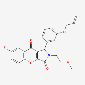 molecular formula C23H20FNO5 B11573434 7-Fluoro-2-(2-methoxyethyl)-1-[3-(prop-2-en-1-yloxy)phenyl]-1,2-dihydrochromeno[2,3-c]pyrrole-3,9-dione 