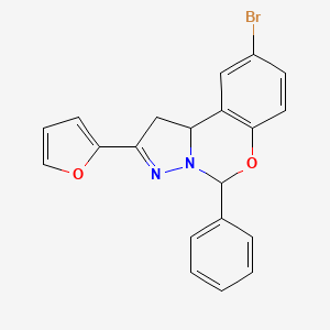 molecular formula C20H15BrN2O2 B11573513 9-Bromo-2-(2-furyl)-5-phenyl-1,10b-dihydropyrazolo[1,5-c][1,3]benzoxazine 