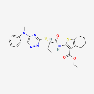 molecular formula C25H27N5O3S2 B11573567 ethyl 2-({2-[(5-methyl-5H-[1,2,4]triazino[5,6-b]indol-3-yl)sulfanyl]butanoyl}amino)-4,5,6,7-tetrahydro-1-benzothiophene-3-carboxylate 