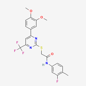 2-{[4-(3,4-dimethoxyphenyl)-6-(trifluoromethyl)pyrimidin-2-yl]sulfanyl}-N-(3-fluoro-4-methylphenyl)acetamide