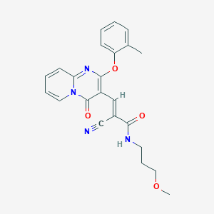 molecular formula C23H22N4O4 B11573620 (2E)-2-cyano-N-(3-methoxypropyl)-3-[2-(2-methylphenoxy)-4-oxo-4H-pyrido[1,2-a]pyrimidin-3-yl]prop-2-enamide 